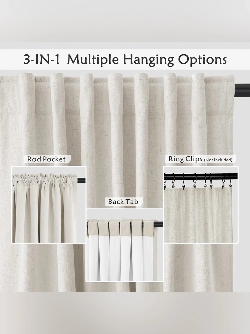 NWT Linen Curtains 52W x 36L Cream 2 Panels